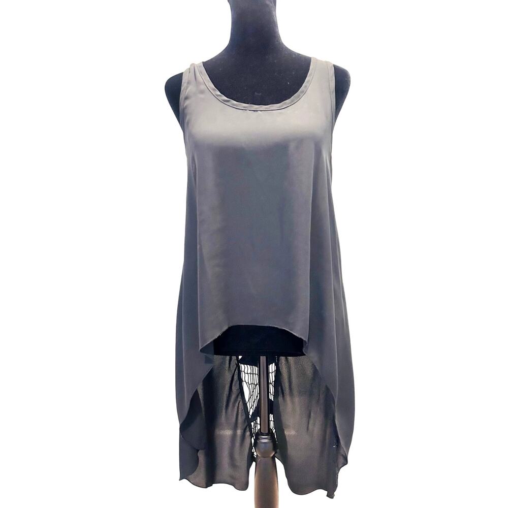 Vintage Trac Hi-Lo Tank Crochet Back Black Top Size Small Boho